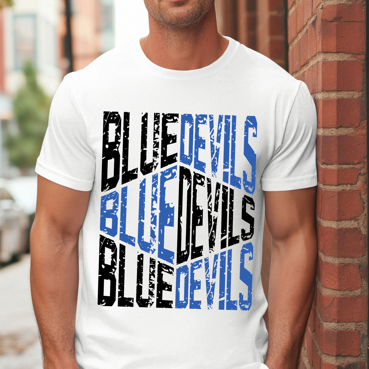 White Comfort Colors Tipton Blue Devils distressed graphic tee for game day spirit wear