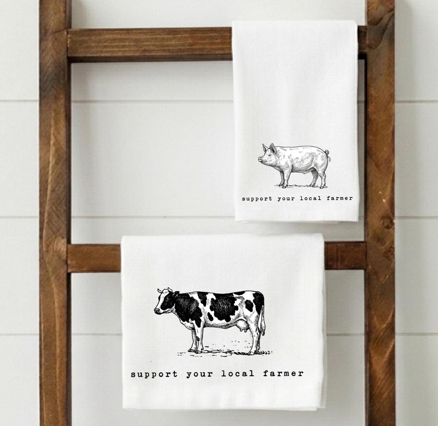 Support Your Local Farmer Pig Tea Towel | Farmhouse Kitchen Decor