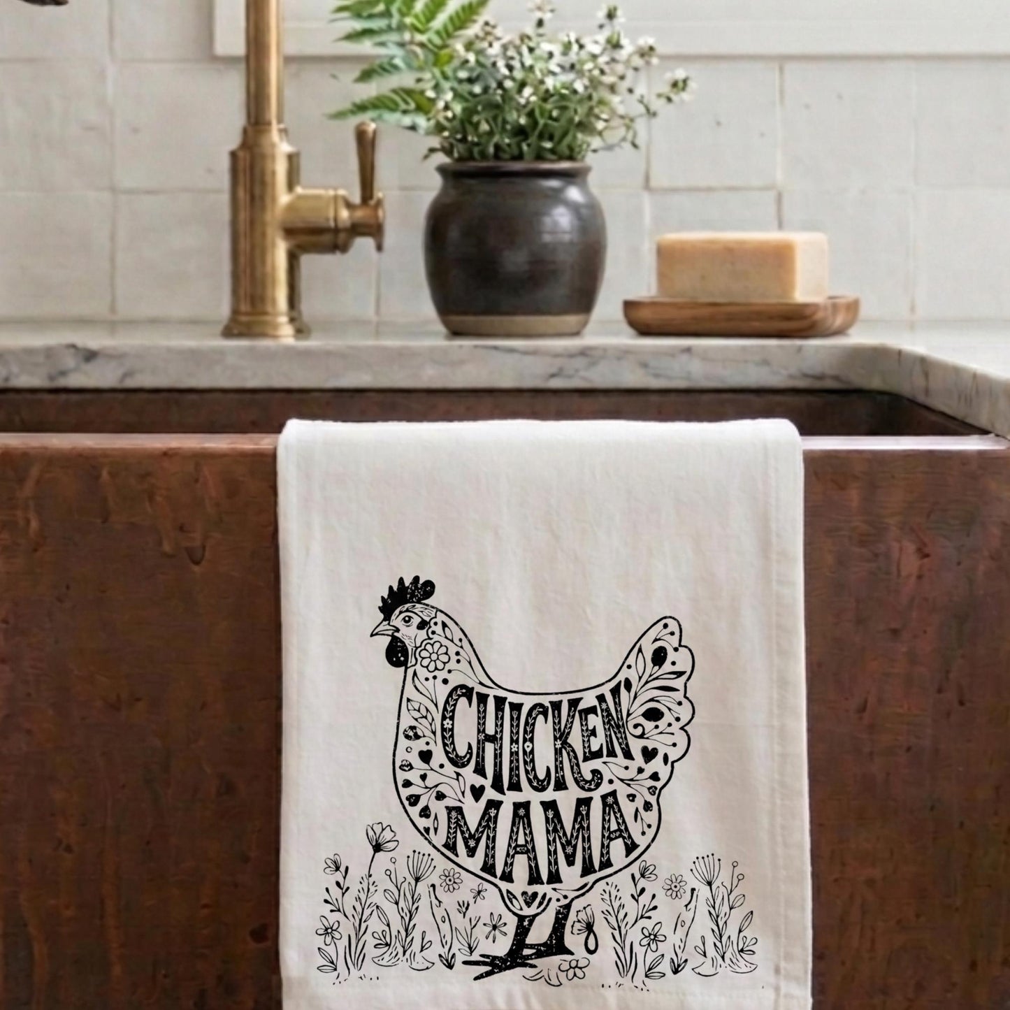 Chicken Mama Tea Towel - Homestead Kitchen Towel, Backyard Chickens Gift, Farmers Market Decor