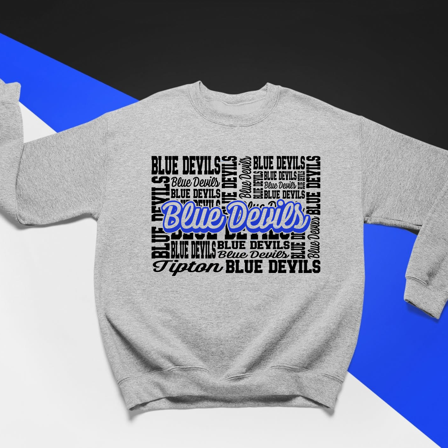 Tipton Blue Devils Hometown crewneck sweatshirt featuring layered school spirit typography design