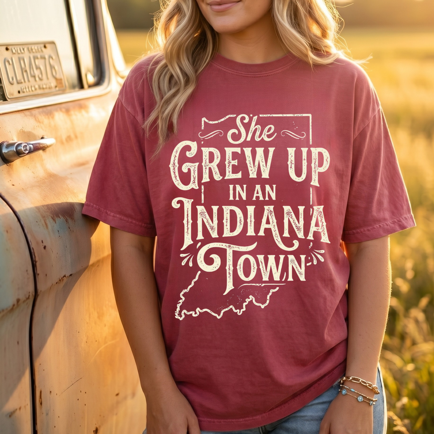 She Grew Up in an Indiana Town Shirt | Comfort Colors Midwest Tee