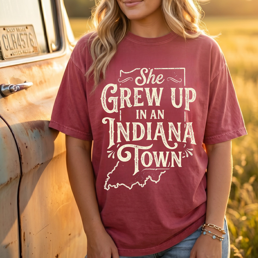 She Grew Up in an Indiana Town Shirt | Comfort Colors Midwest Tee
