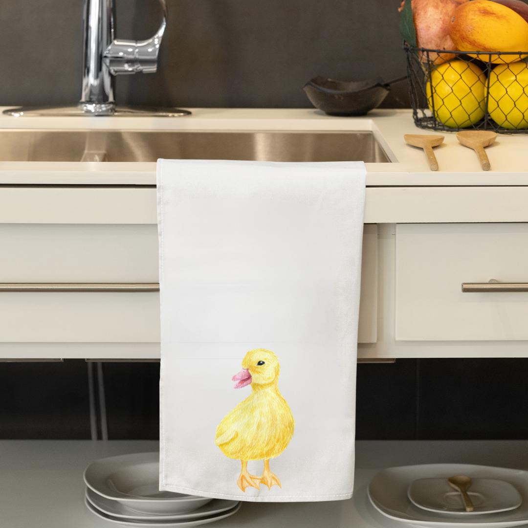 Spring Duck Tea Towel – Watercolor Duckling Flour Sack Towel – Easter Kitchen Decor – Farmhouse Hostess Gift – Spring Home Accent