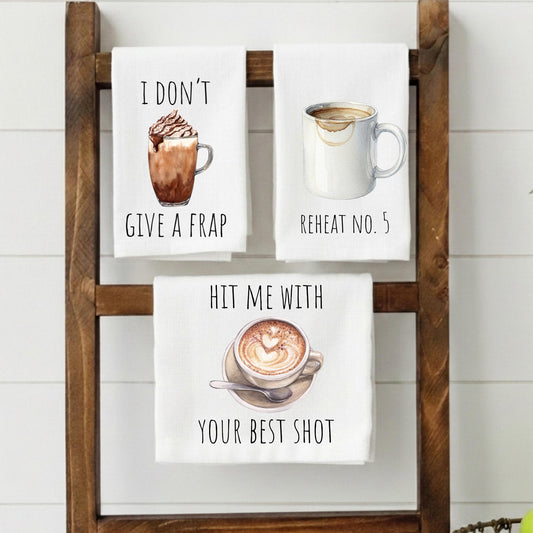 Coffee Kitchen Towel Set – Funny Coffee Towels – Flour Sack Towels – Coffee Lover Gift – Kitchen Gift Set – Set of 3