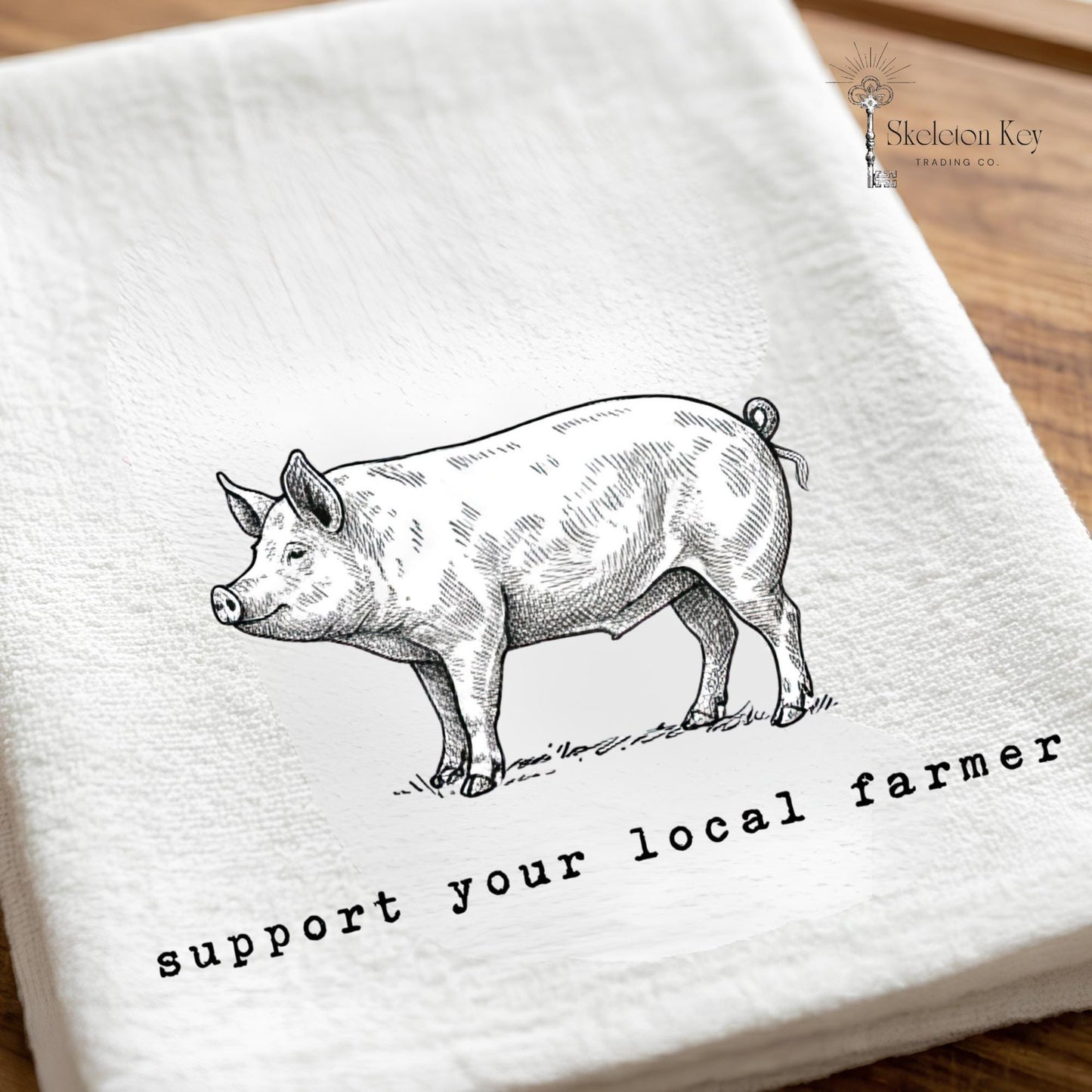 Support Your Local Farmer Pig Tea Towel | Farmhouse Kitchen Decor