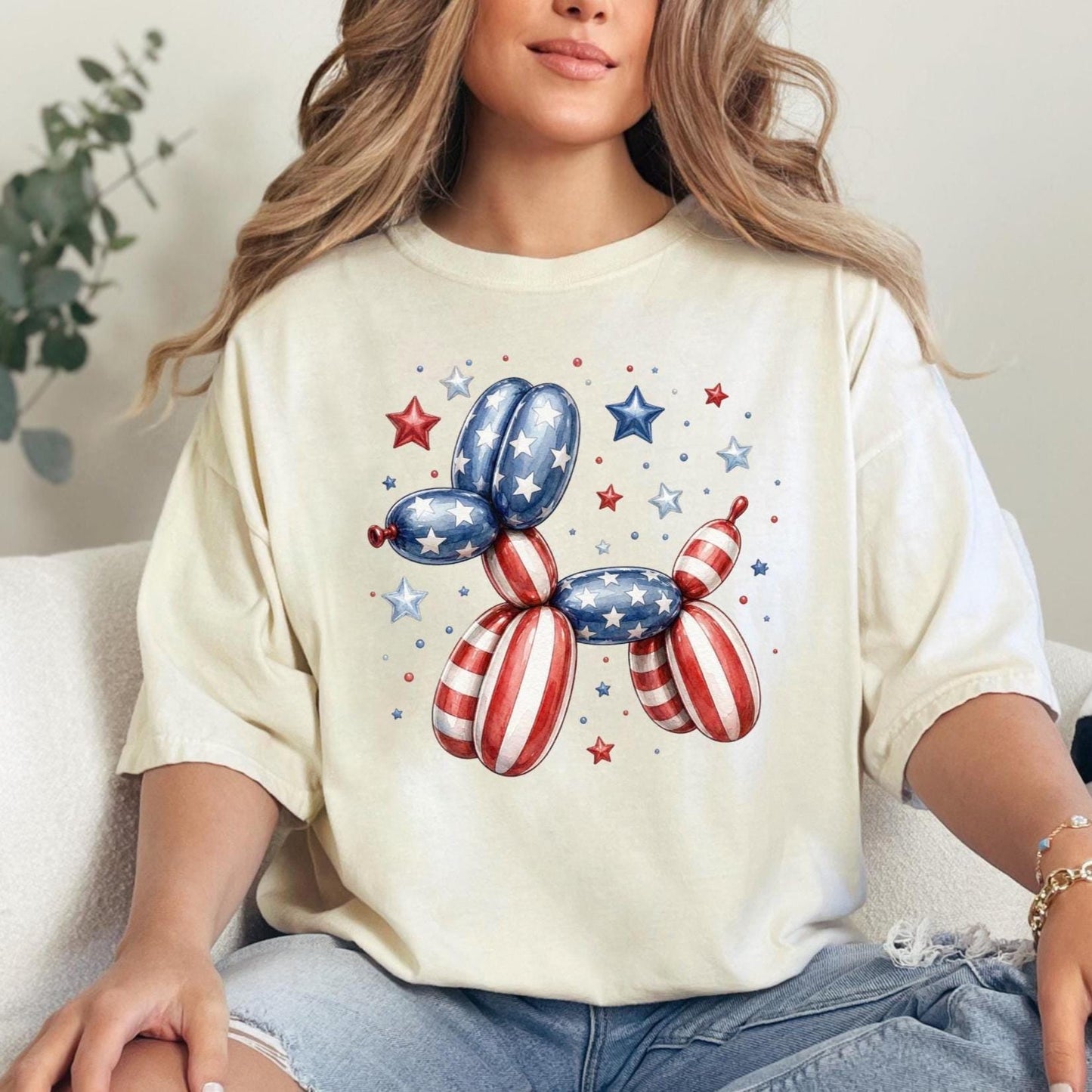 Patriotic Balloon Dog Shirt | Comfort Colors 4th of July Graphic Tee