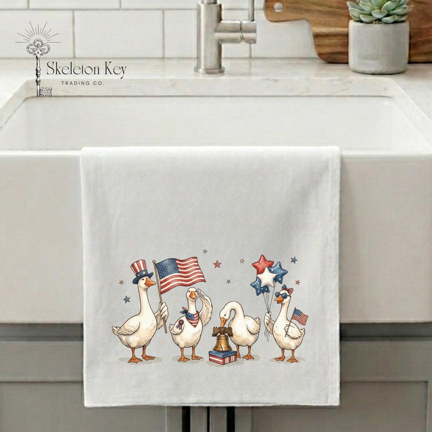 Patriotic Geese Tea Towel | Vintage Americana Kitchen Decor