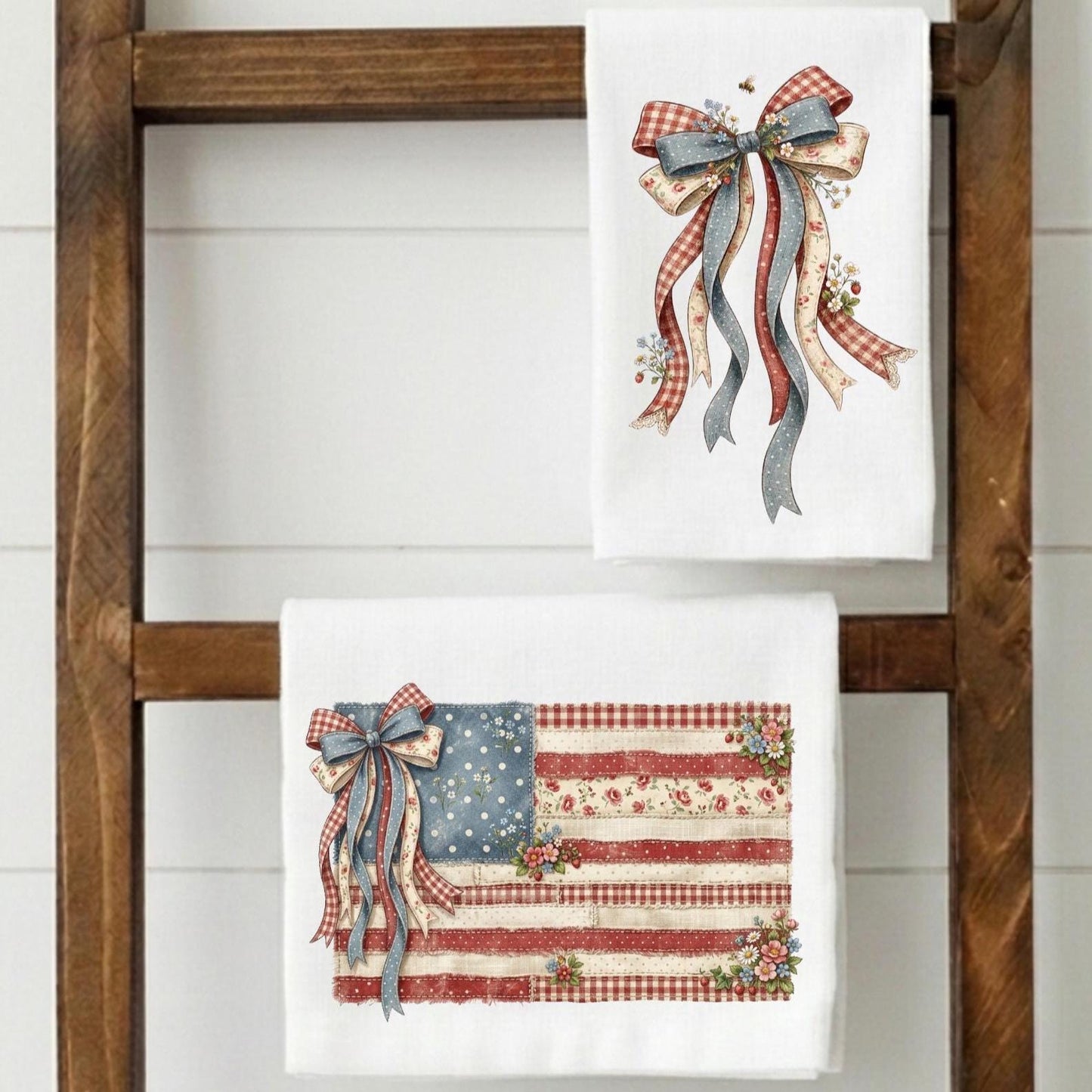 Coquette American Flag Tea Towel | Patriotic Bow Kitchen Decor