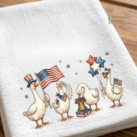 Patriotic Geese Tea Towel | Vintage Americana Kitchen Decor