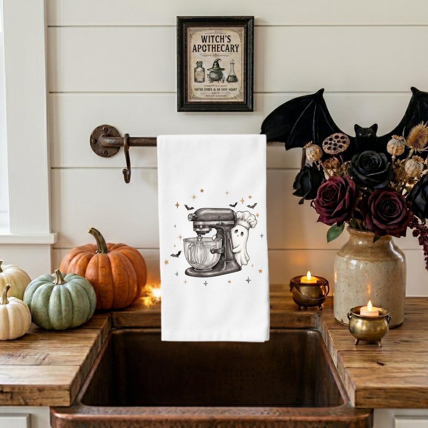 Ghost Baker Halloween Tea Towel - Spooky Kitchen Mixer Towel, Cute Baking Ghost Decor, Whimsical Fall Gift for Her