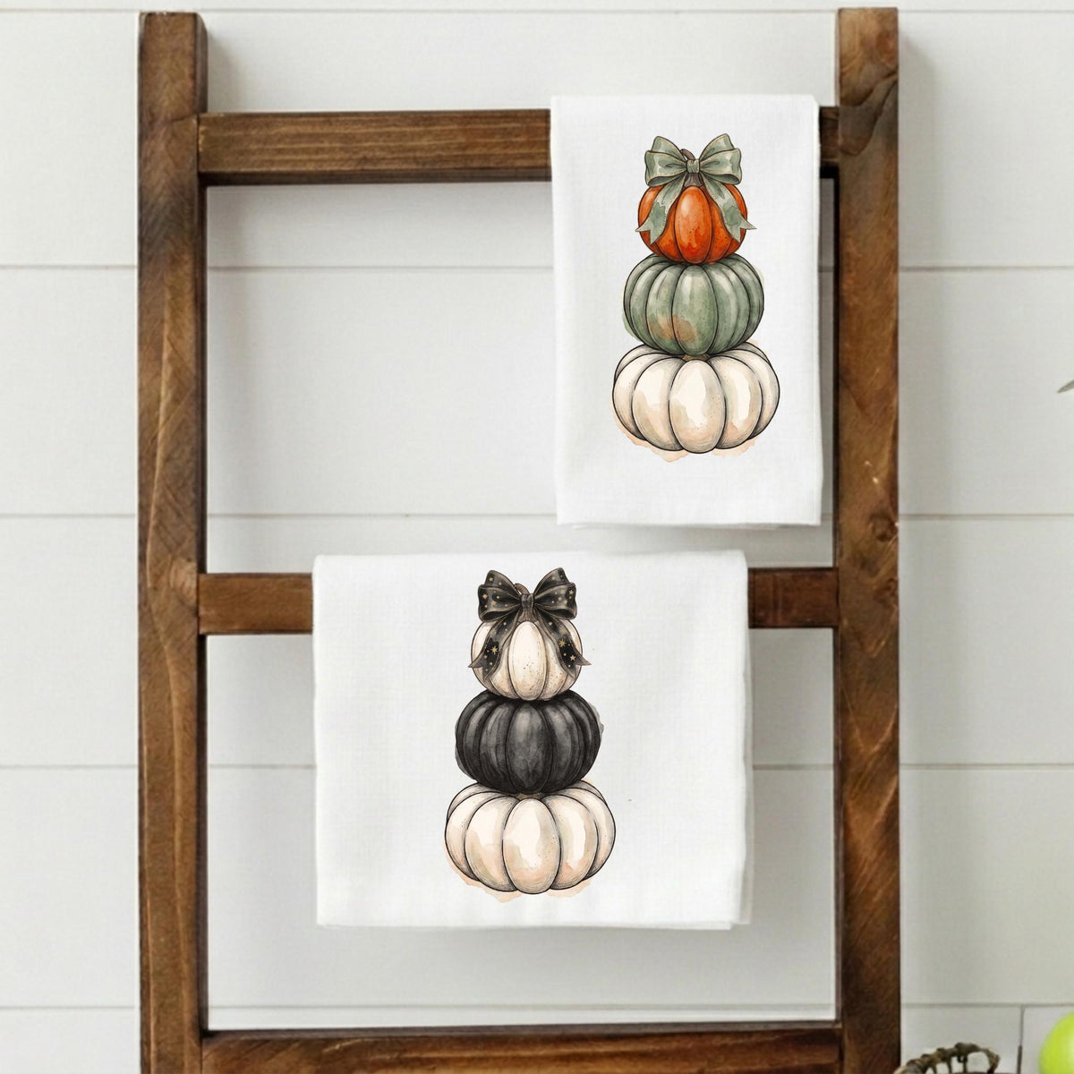 Stacked Pumpkin Tea Towel - Watercolor Autumn Kitchen Towel, Cozy Pumpkin Stack Decor, Thanksgiving Hostess Gift