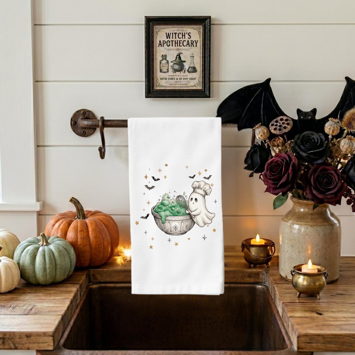 Ghost Baker Halloween Tea Towel - Spooky Kitchen Mixer Towel, Cute Baking Ghost Decor, Whimsical Fall Gift for Her
