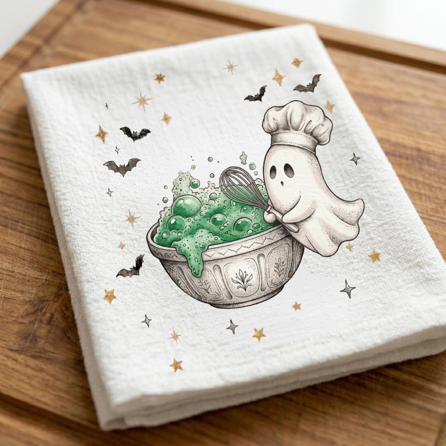 Ghost Baker Halloween Tea Towel - Spooky Kitchen Mixer Towel, Cute Baking Ghost Decor, Whimsical Fall Gift for Her