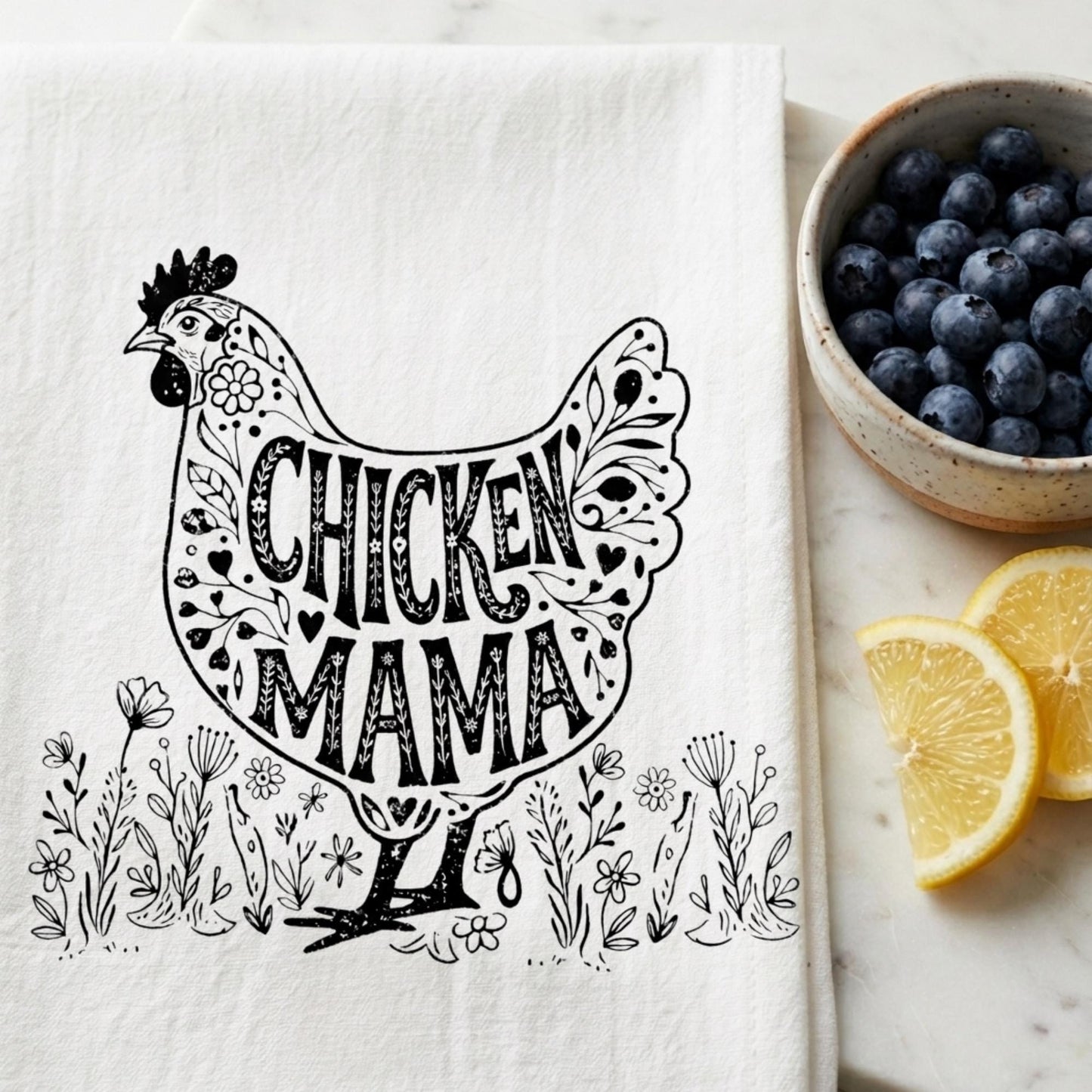Chicken Mama Tea Towel - Homestead Kitchen Towel, Backyard Chickens Gift, Farmers Market Decor