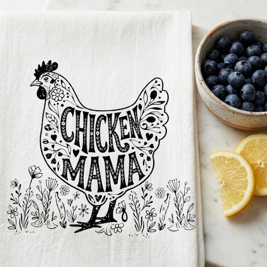 Chicken Mama Tea Towel - Homestead Kitchen Towel, Backyard Chickens Gift, Farmers Market Decor
