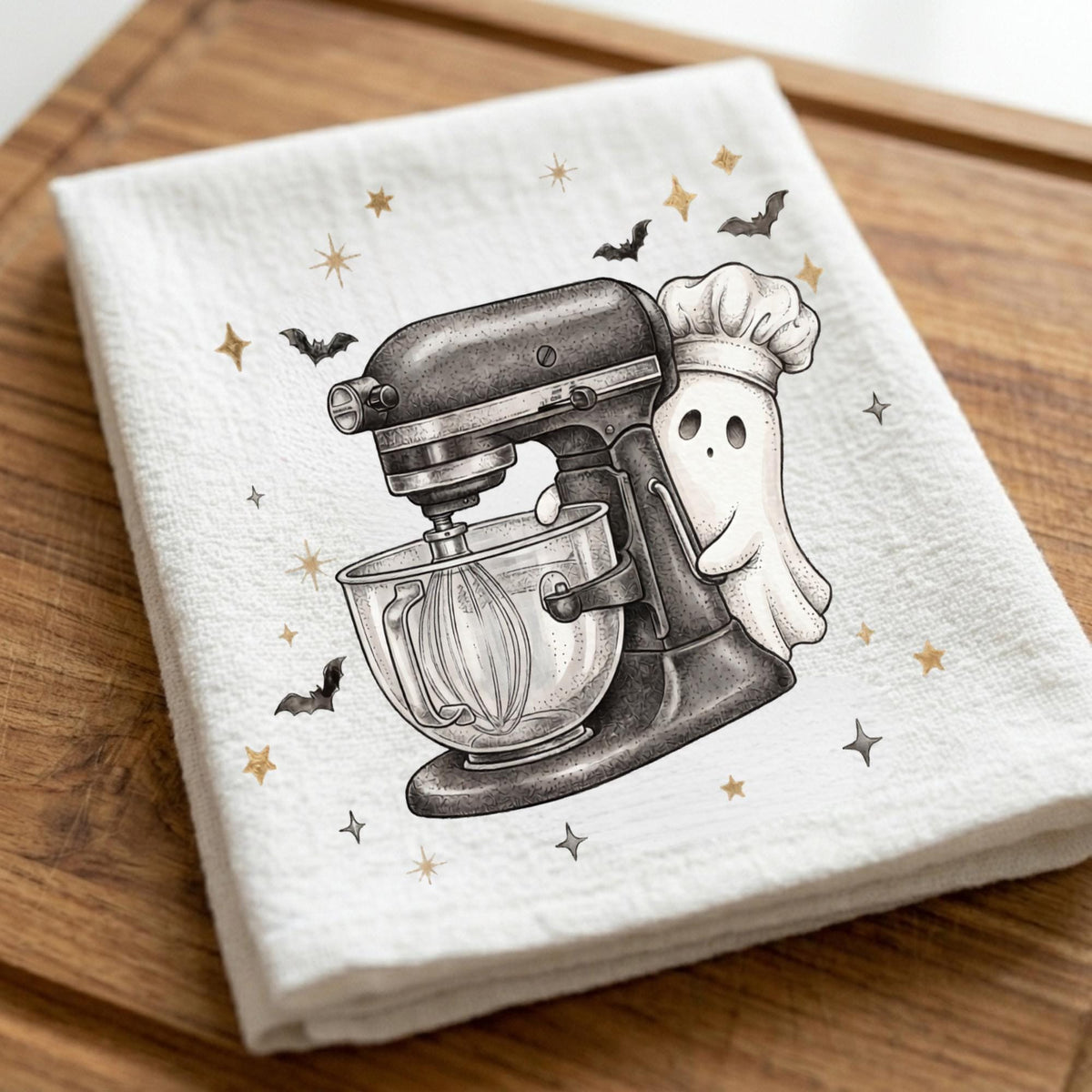 Ghost Baker Halloween Tea Towel - Spooky Kitchen Mixer Towel, Cute Baking Ghost Decor, Whimsical Fall Gift for Her