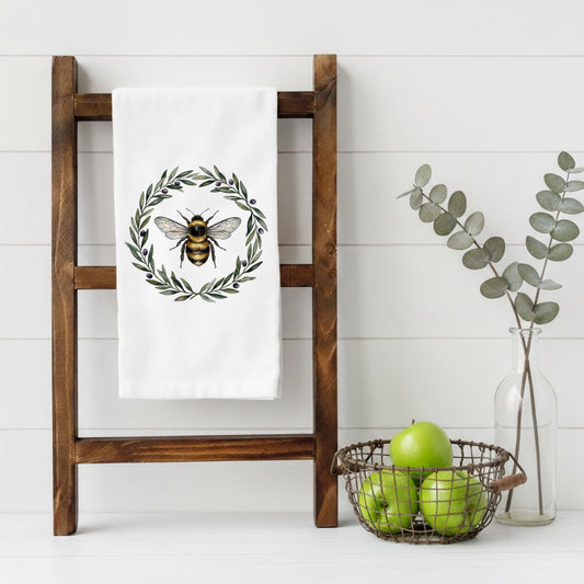 Gardener Gift Tea Towel, Nature Kitchen Towel, Botanical Flour Sack Towel, Bumble Bee Kitchen Decor, Cottage Garden Home Gift